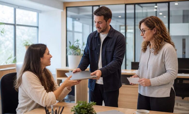 Un equipo de Recursos Humanos y sistemas prepara el equipo para una nueva incorporación.